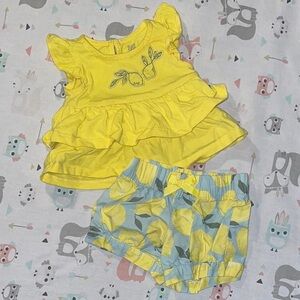 Carter's Yellow and Blue Lemon Ruffle Tank Top and Shorts Set- Newborn Baby